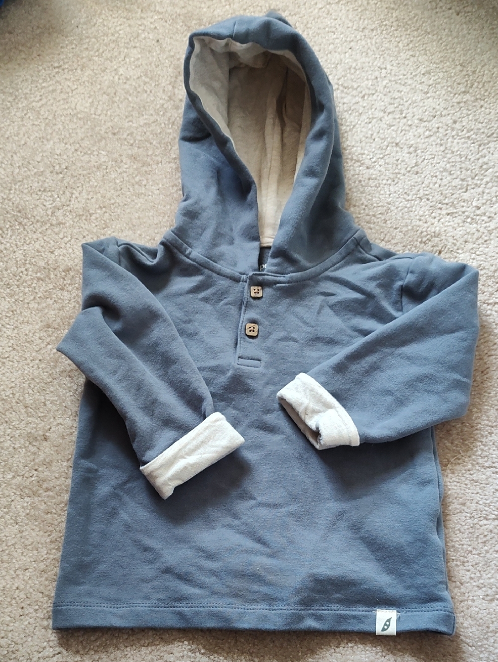 Kids Hooded Long Sleeve Top - Slate Blue with Cream Trim